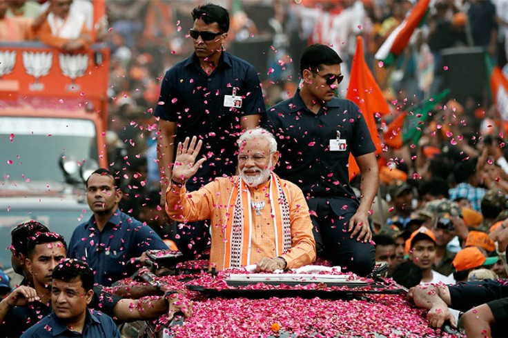 India's Prime Minister Narendra Modi holds a roadshow in Varanasi
